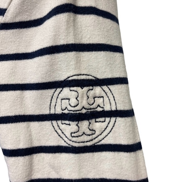 TORY BURCH NAVY WHITE STRIPE NAUTICAL TIE NECK T-SHIRT TOP TEE WOMENS X SMALL - Picture 2 of 12